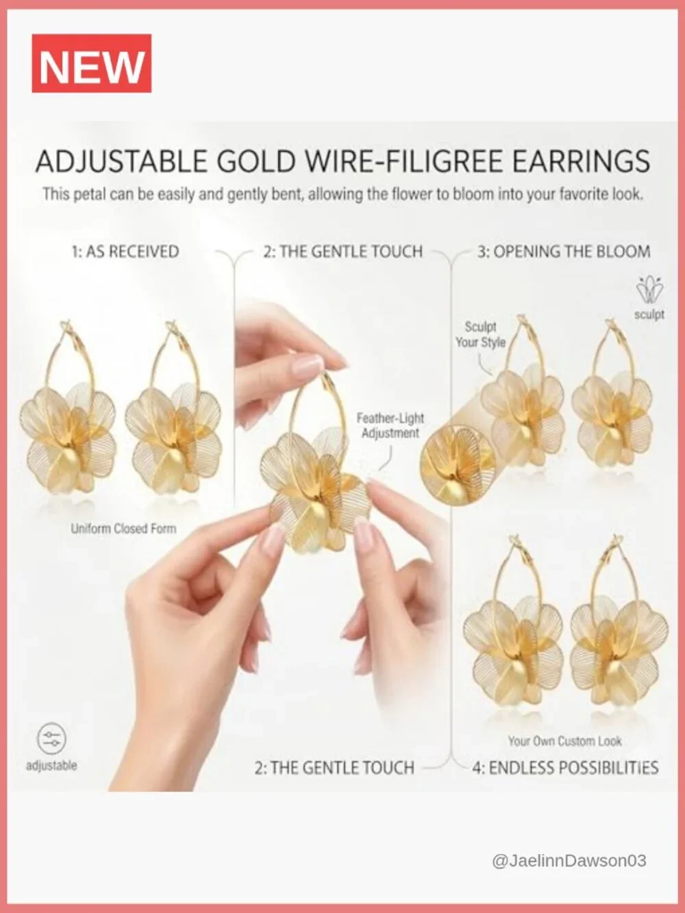 Dangle Flower Gold Earrings for Women, Trendy Statement Hoop Earrings, Floral